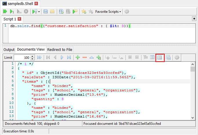 Shell: Text (JSON) view mode