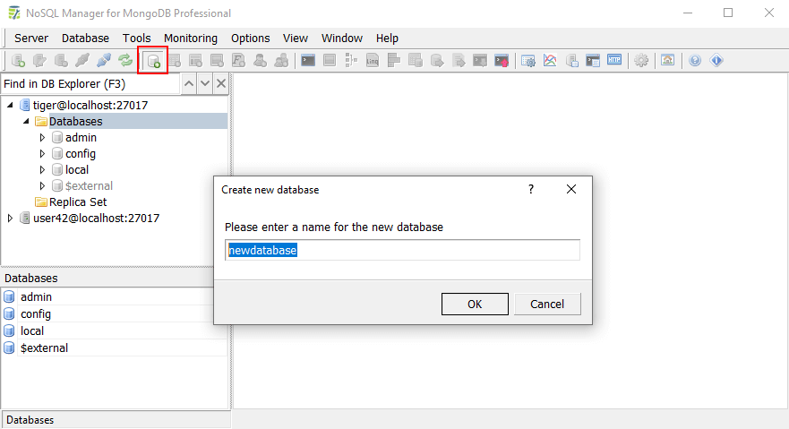 Create database dialog