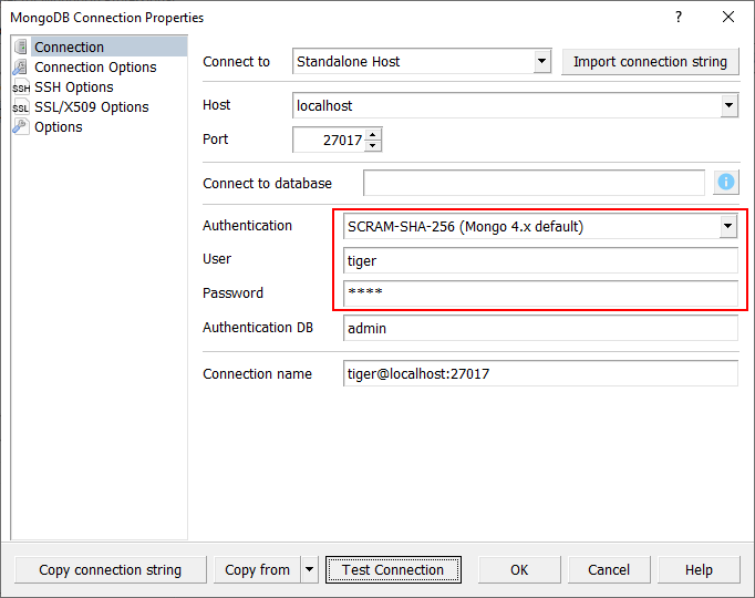 Edit Connection Dialog: Change authentication mechanism