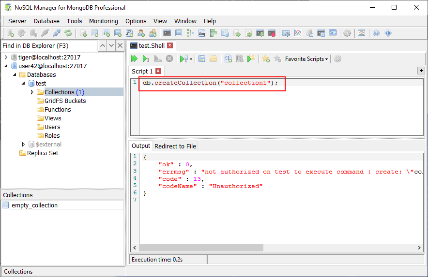 Shell: not authorized on test